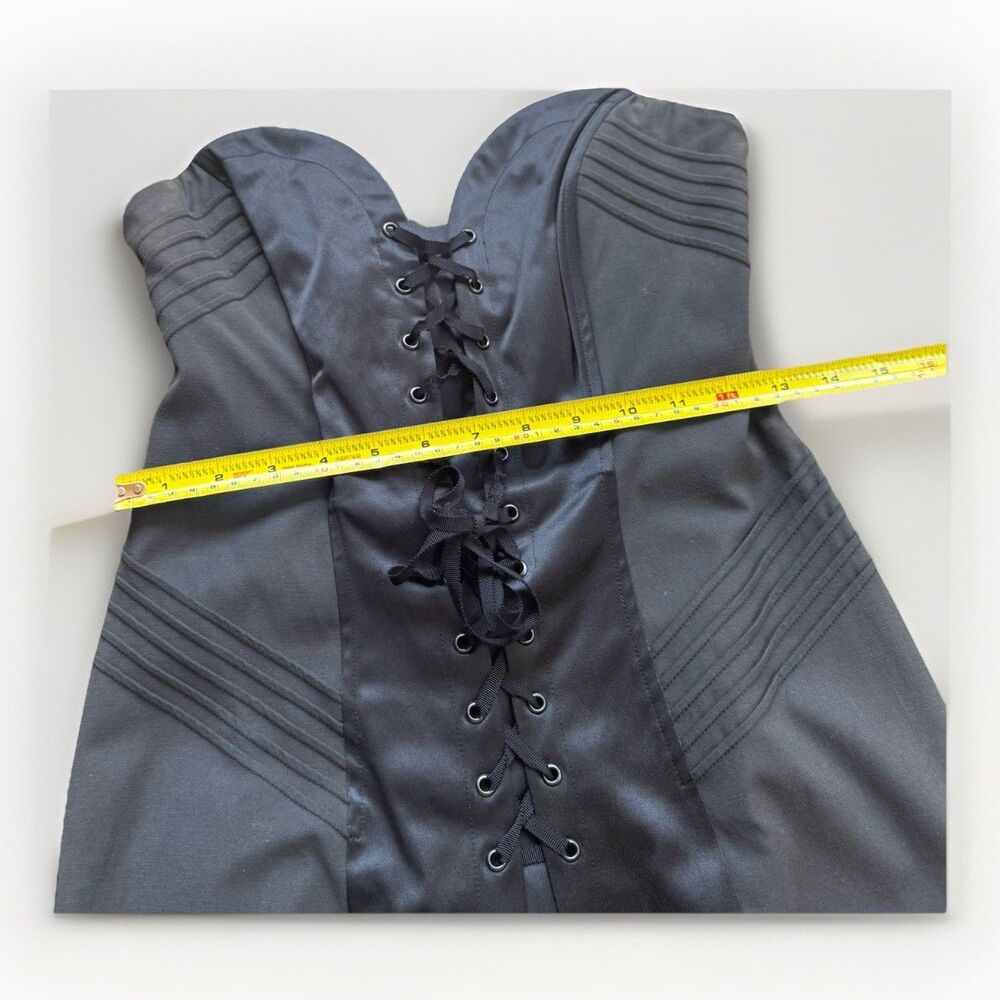 Vintage Betsey Johnson Corset Dress Black Satin Strapless Stretch Y2K Size 4 - Picture 9 of 15